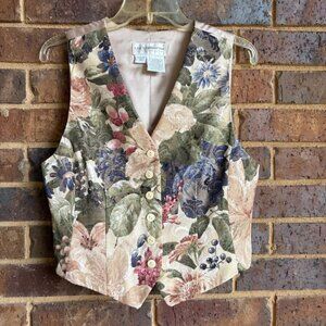 VTG Floral Tapestry Button Vest Waistcoat Cottagecore 80s 90s Size PS